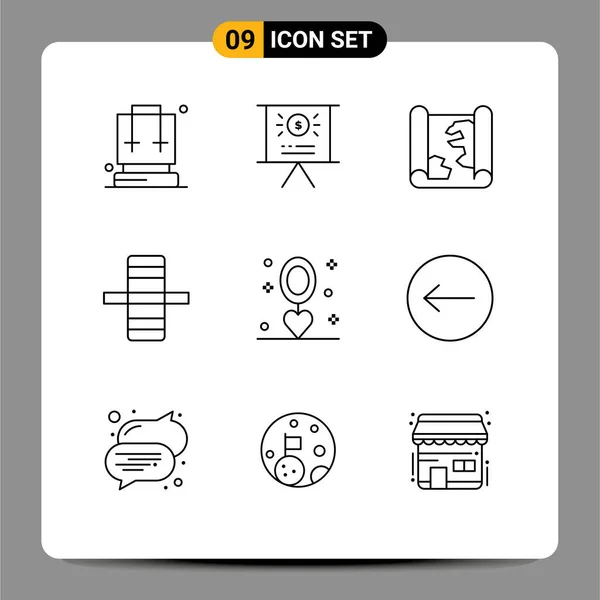 Mobile Interface Outline Set Pictograms Necklace Event Map Celebration Gear — Stock Vector