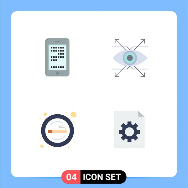 現代的な4つのフラットアイコンのセットモバイル コーディング 煙の写真編集可能なベクトルデザイン要素 — ストックベクタ