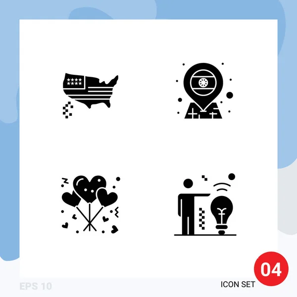 Universal Solid Glyphs Set Web Mobile Applications American Lifestyle Usa — Stock Vector