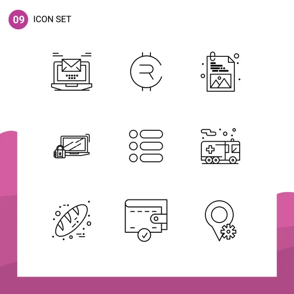 Icône Vectorielle Stock Paquet Signes Symboles Ligne Pour Liste Serrure — Image vectorielle
