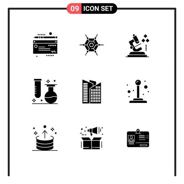 Iconos Creativos Signos Símbolos Modernos Rascacielos Edificio Laboratorio Tubo Laboratorio — Vector de stock