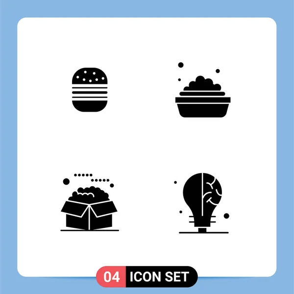 Piktogrammset Mit Einfachen Festen Glyphen Für Burger Produkt Lebensmittel Waschen — Stockvektor