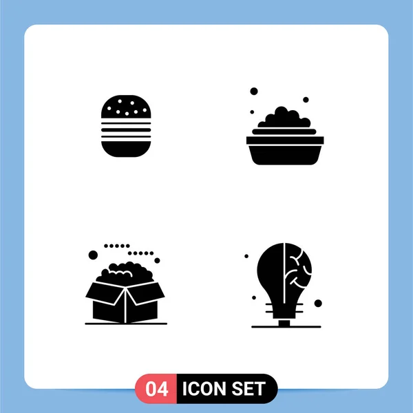 Pictogram Set Dari Glyph Padat Sederhana Dari Burger Produk Makanan - Stok Vektor