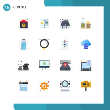 16 temel düz yiyecek, şişe, iğnelik, irlanda, şişe düzenleyici vektör tasarım elementlerinden oluşan kullanıcı arayüzü paketi