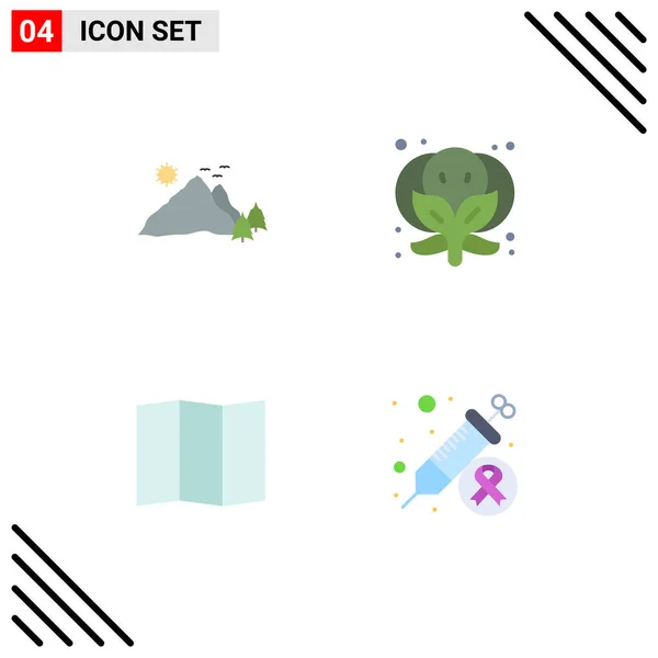 Modern Set Flat Icons Symbols Mountain Map Nature Food Day — Stock Vector