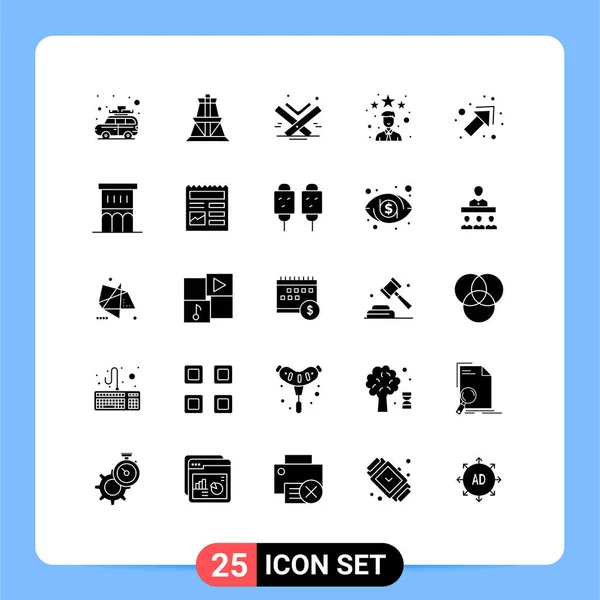 25用户接口现代符号和箭头符号 四边形 可编辑向量设计元素的固态象形文字包 — 图库矢量图片