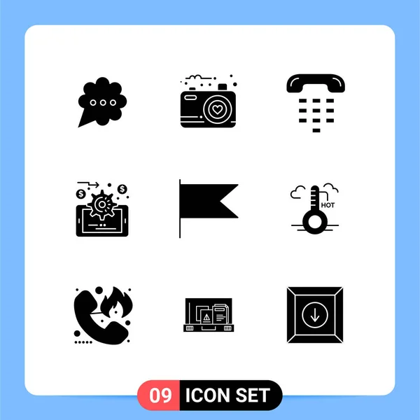 Universal Solid Glyphs Set Web Mobile Applications Mark Country Communication — Wektor stockowy