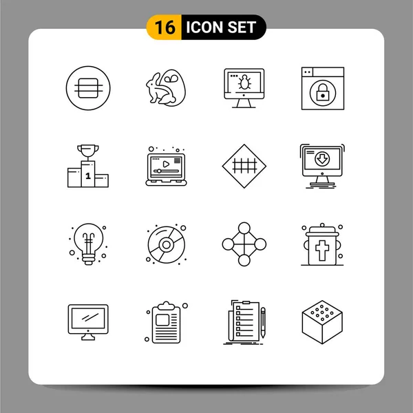 Conjunto Icones Modernos Símbolos Sinais Para Campeão Tigela Monitor Bloqueio — Vetor de Stock