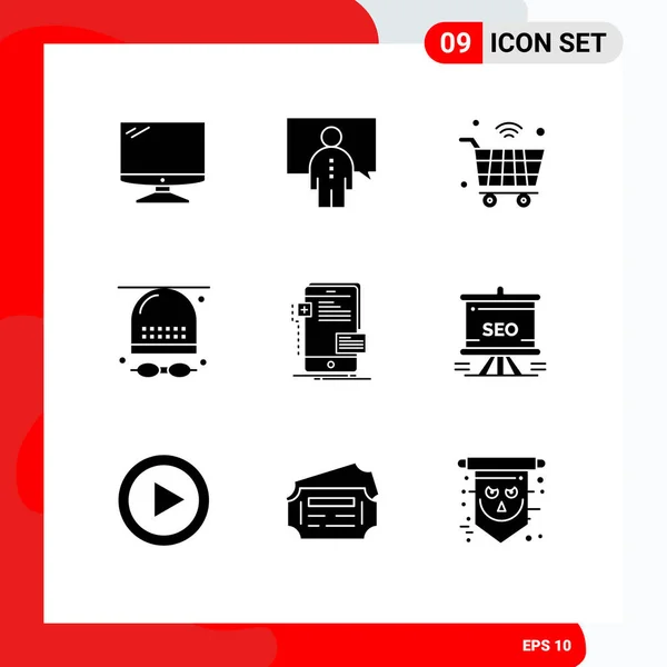 Mobile Interface Solid Glyph Set Pictograms Game Activities Person Wifi — Stock Vector