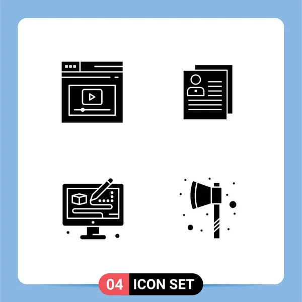 Modern Set Solid Glyphs Pictograph Internet File Website Creative Editable — Stock Vector