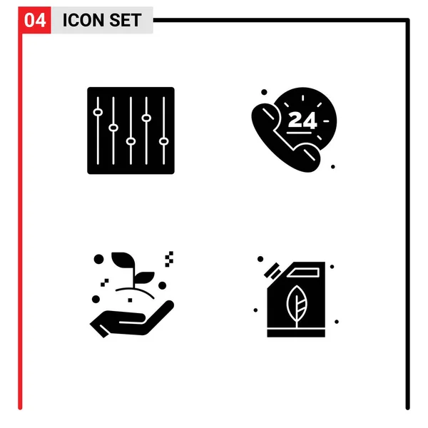 包含4个控制 可编辑向量设计元素的通用符号的固态字形包 — 图库矢量图片