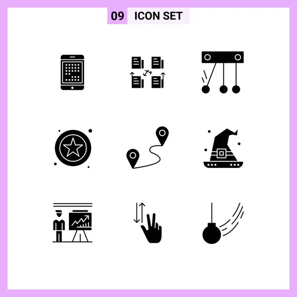 Mobile Interface Solid Glyph Set Pictograms Location Star Folder Online — 스톡 벡터