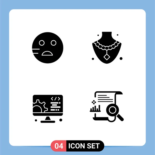 Conjunto Vector Solid Glyphs Grid Para Triste Web Diamante Desenvolvimento —  Vetores de Stock