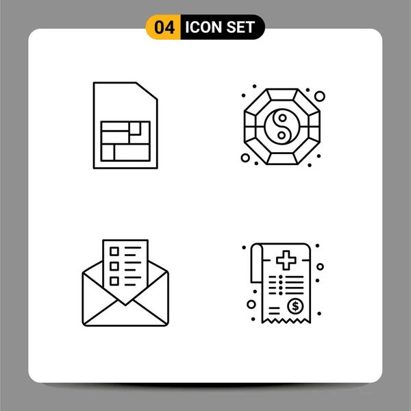 Mobile Interface Line Set Pictograms Mobile Sim Chat Fang Ying — Stock Vector