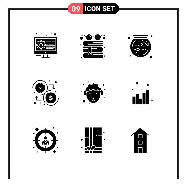 Pictogram イースター ダウン ボウル ドルの9つのシンプルなソリッドグリフのセット編集可能なベクトルデザイン要素 — ストックベクタ