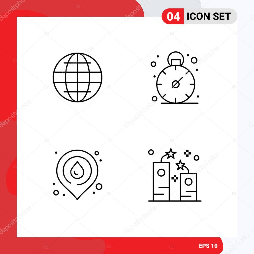 4 Creative Icons Modern Signs and Symbols of world, map, security, time, celebration Editable Vector Design Elements