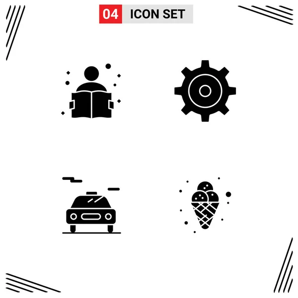 Pictogram Set Simple Solid Glyphs Education Carnival Study Car Ice — Stock Vector