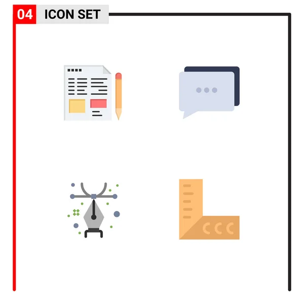 Modern Set Flat Icons Pictograph File Pen Education Message Ruler — Stock Vector