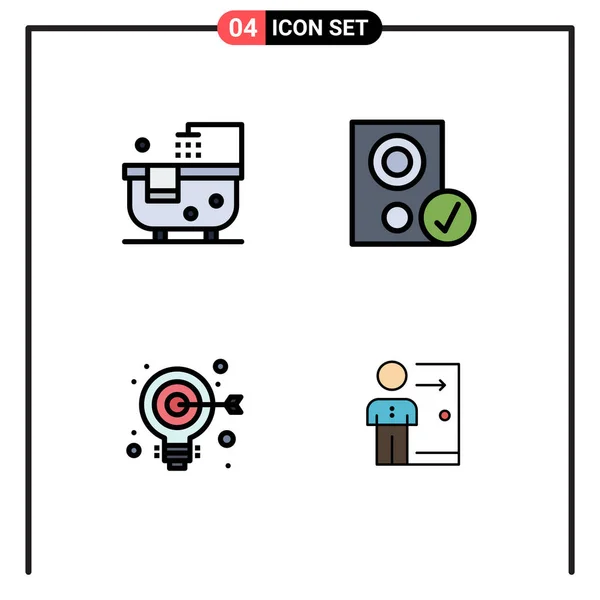 現代的な4つのファイルラインフラットカラーのセットとバス シャワー ガジェットなどのシンボルは 目的編集可能なベクトルデザイン要素 — ストックベクタ