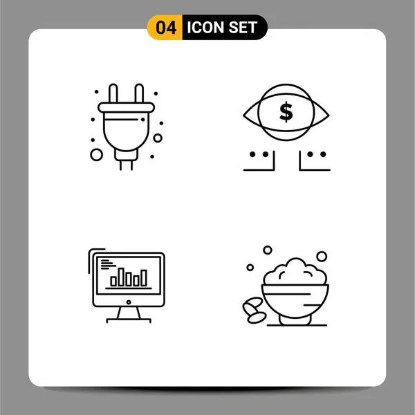 Conjunto Moderno Colores Planos Línea Relleno Símbolos Como Eléctricos Analíticos — Vector de stock