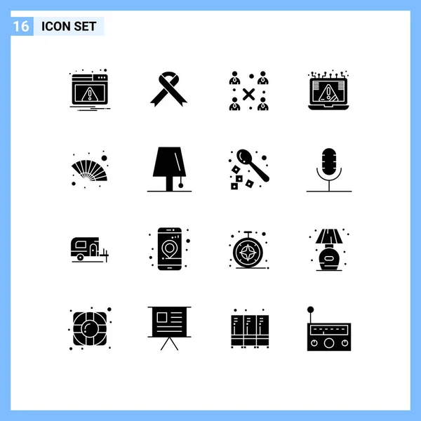 Modern Set Solid Glyphs Pictograph Fan Notice Business Cyber Connection — Stock Vector