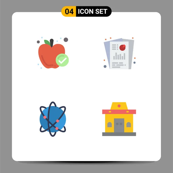 Universal Flat Icon Signs Simboli Mela Informatica Cibo Sano Seo — Vettoriale Stock