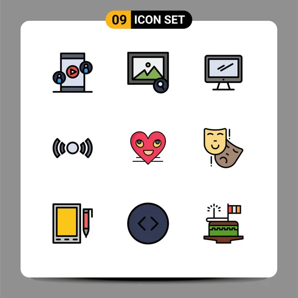 Iconos Creativos Signos Símbolos Modernos Corazón Monitor Señal Elementos Básicos — Vector de stock