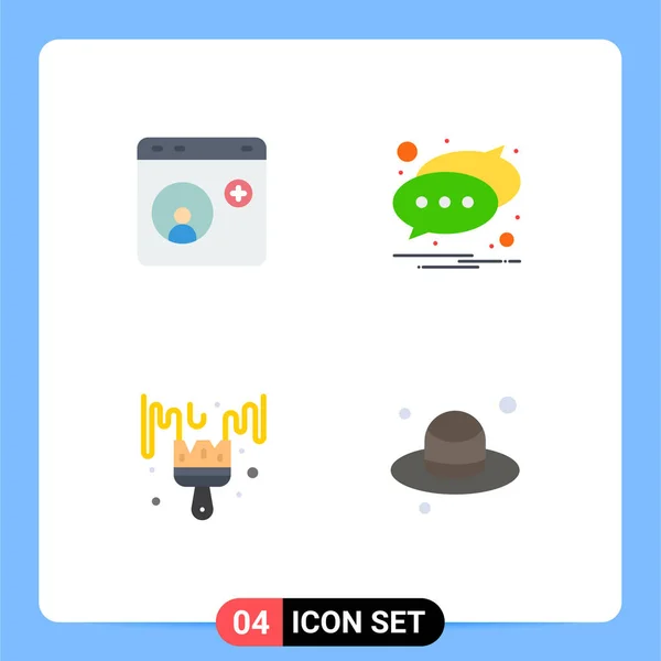 Set Vector Flat Icons Grid Browser Brush Internet Notification Hobbies — Stock Vector