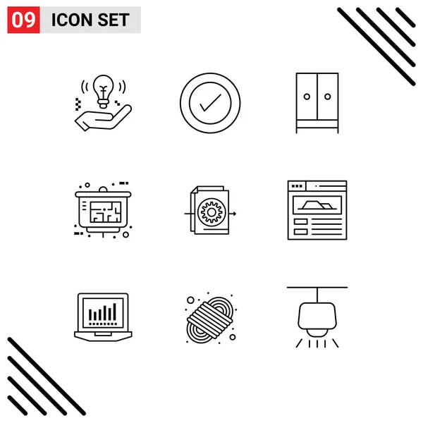 Universal Icon Symbols Group Modern Outlines Document Property Presentation Appliances — Stockvektor