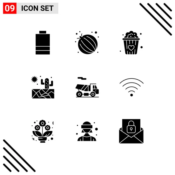 Mobile Interface Solid Glyph Set Pictograms Wifi Connection Snacks Love — Stock Vector