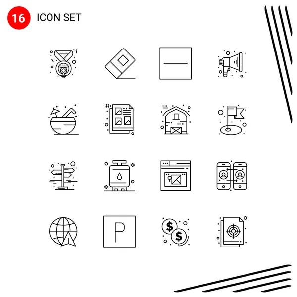 扩音器可编辑矢量设计元素的16个通用符号的概要套件 — 图库矢量图片