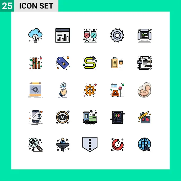 現代的な25のフルラインフラットカラーのセット広告 ブレード グラフ カッター ワインの写真編集可能なベクトルデザイン要素 — ストックベクタ