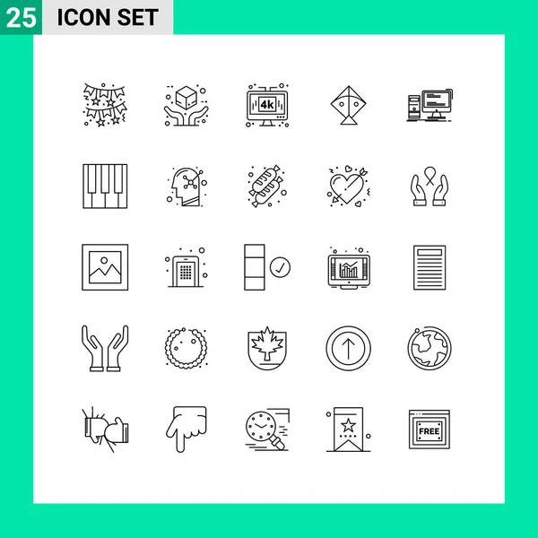 ユーザーインターフェイスパックデスクトップ コンピュータ フェスティバル Lcd編集可能なベクトルデザイン要素の25基本ラインのパック — ストックベクタ