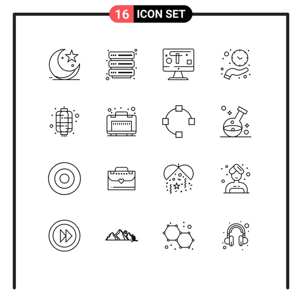 Paquete Iconos Vectoriales Signos Símbolos Línea Para Chinos Tiempo Computadora — Vector de stock