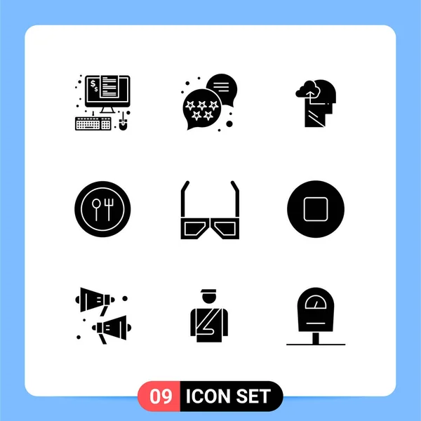 Universal Solid Glyphs Set Web Mobile Applications Glasses Plate Experience — Stock Vector