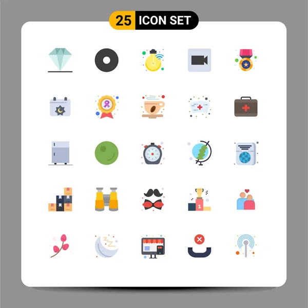 25テーマベクトルフラット色とカレンダー メダル ビデオ編集可能なベクトルデザイン要素の編集可能なシンボル — ストックベクタ