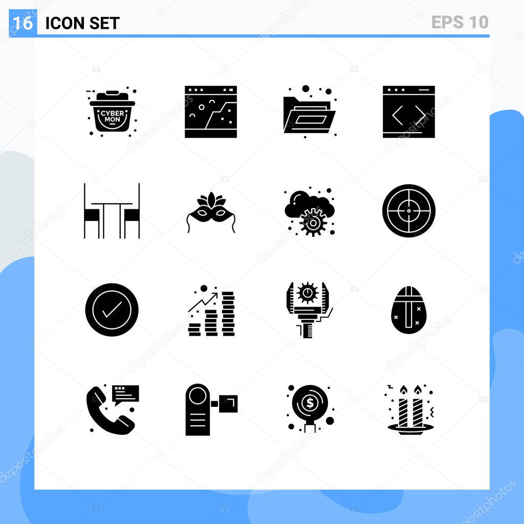 Modern Set of 16 Solid Glyphs and symbols such as furniture, chair, files, website, management Editable Vector Design Elements