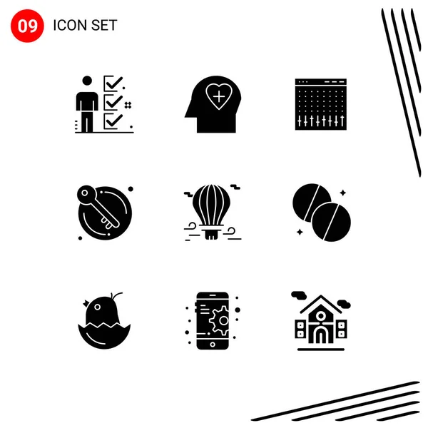 Set Med Kommersiella Solid Glyphs Pack För Ballong Nycklar Konsol — Stock vektor