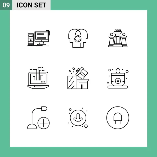 Outline Pack Dari Universal Symbols Hardware Network Setting Computer Taktis - Stok Vektor