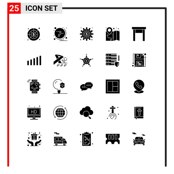 Universal Icon Symbols Grupo Glifos Sólidos Modernos Muebles Ubicación Oficina — Archivo Imágenes Vectoriales