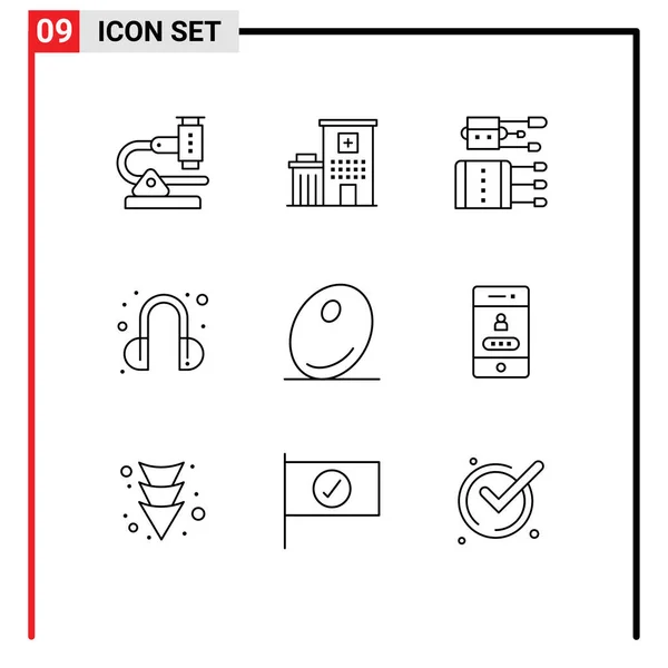 Set Modern Icons Symbols Signs Food Help Medical Headset Needles — Stock Vector