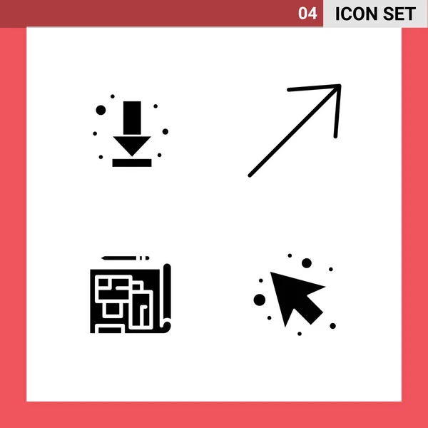 Universal Icon Symbols Grupo Glifos Sólidos Modernos Descarga Construcción Completo — Vector de stock