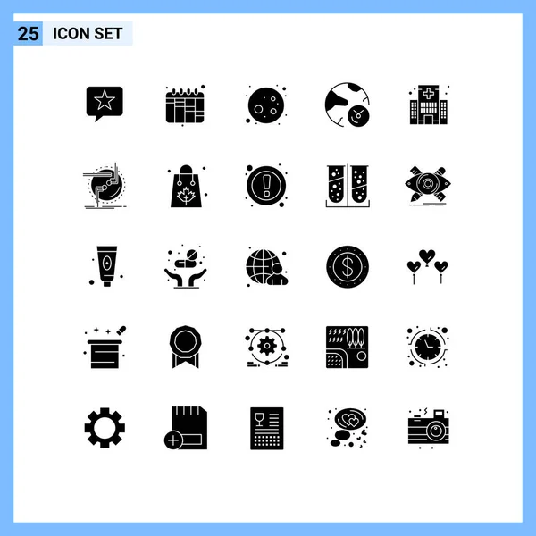 Csoport Solid Glyphs Jelek Szimbólumok Egészség Épület Hold Kutatás Információ — Stock Vector