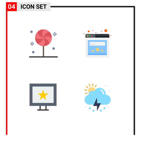 Grupo Flat Icons Sinais Símbolos Para Doces Doce Site Chuva —  Vetores de Stock