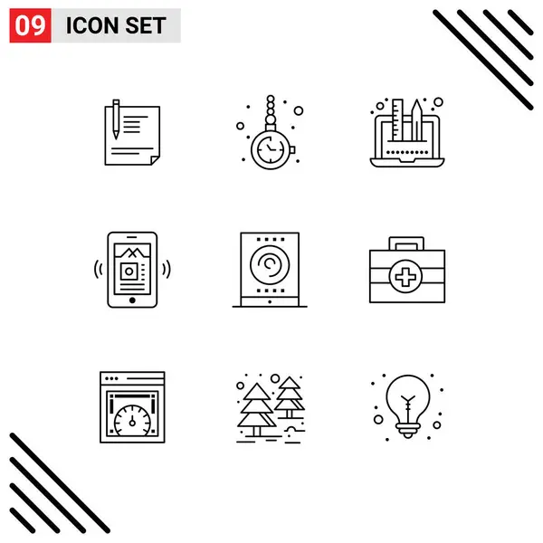 Universal Icon Symbols Group Modernos Contornos Aplicativos Gráficos Acessórios Design — Vetor de Stock