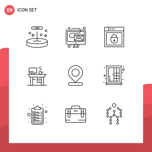 Desenho Interface Móvel Conjunto Pictogramas Mapa Trabalho Internet Escritório Trabalho —  Vetores de Stock