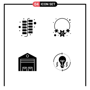 Kullanıcı Arayüzü Paketi 4 Temel Katı Çin sembolleri, depolama, çiçek, dağıtım, ampul Düzenlenebilir Vektör Tasarım Elemanları