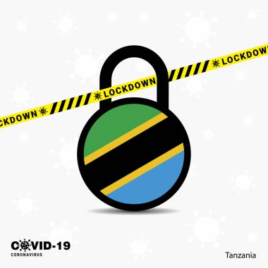 Tanzanya Kilidi Kilidi Coronavirüs Salgın Bilinç Şablonu. COVID-19 Kilitleme Tasarımı