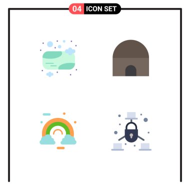 Web ve Mobil Uygulamalar için 4 Evrensel Düz Simge Sabun, Bulut, Temiz, İslamik Bina, İrlanda Düzenlenebilir Vektör Tasarım Elemanları