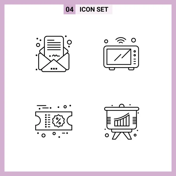 4つのモダンなUiアイコンのセットビジネスメール メール 電子レンジ チケットの記号編集可能なベクトルデザイン要素 — ストックベクタ